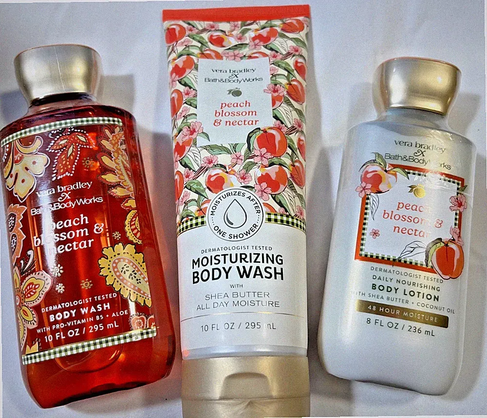 3x Vera Bradley X Bath Body Works Peach Blossom & Nectar 2x Body Wash + Lotion