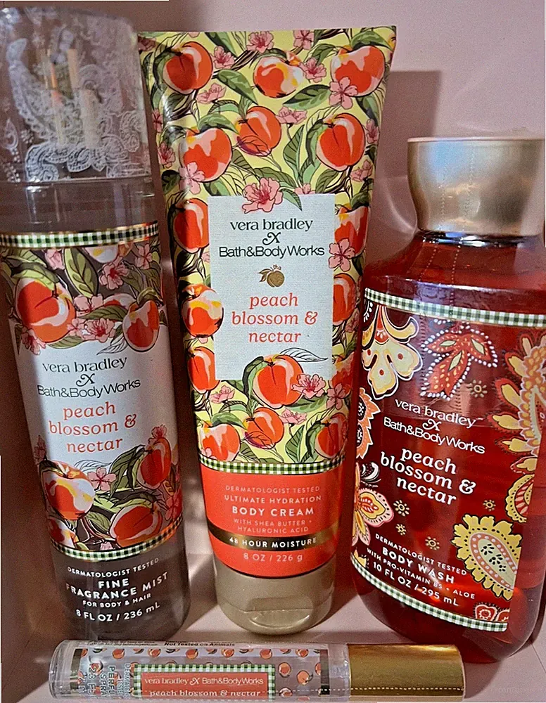 4x Vera Bath Body Works Peach Blossom & Nectar Body Wash, Cream & Mist + Perfume