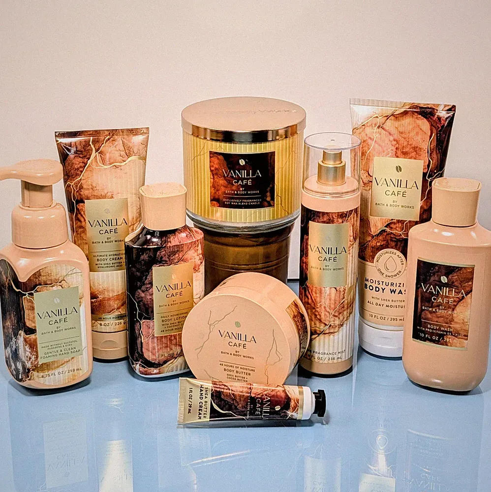 9 Pc Gift Set VANILLA CAFE Bundle Bath & Body Works Fragrance Mist Cream Candle