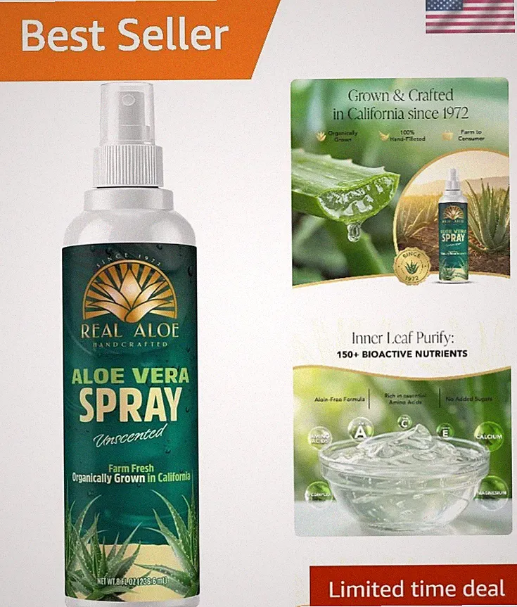 Certified Organic Aloe Vera Cooling Mist 8 Fl Oz - After-Sun Hydration Spray