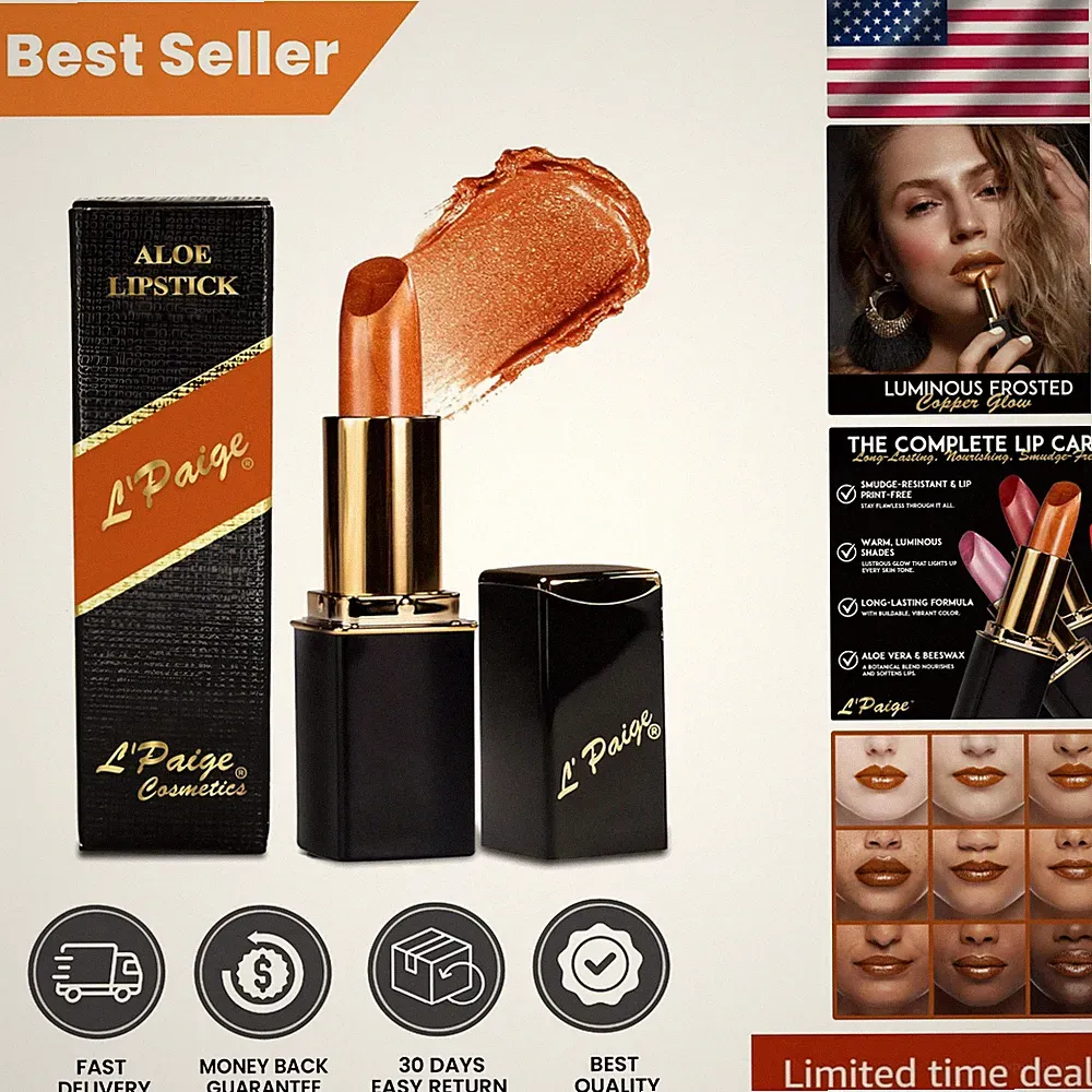 L Paige Designer Lipstick - Metallic Frosted Copper, Long-Lasting, Aloe Infused