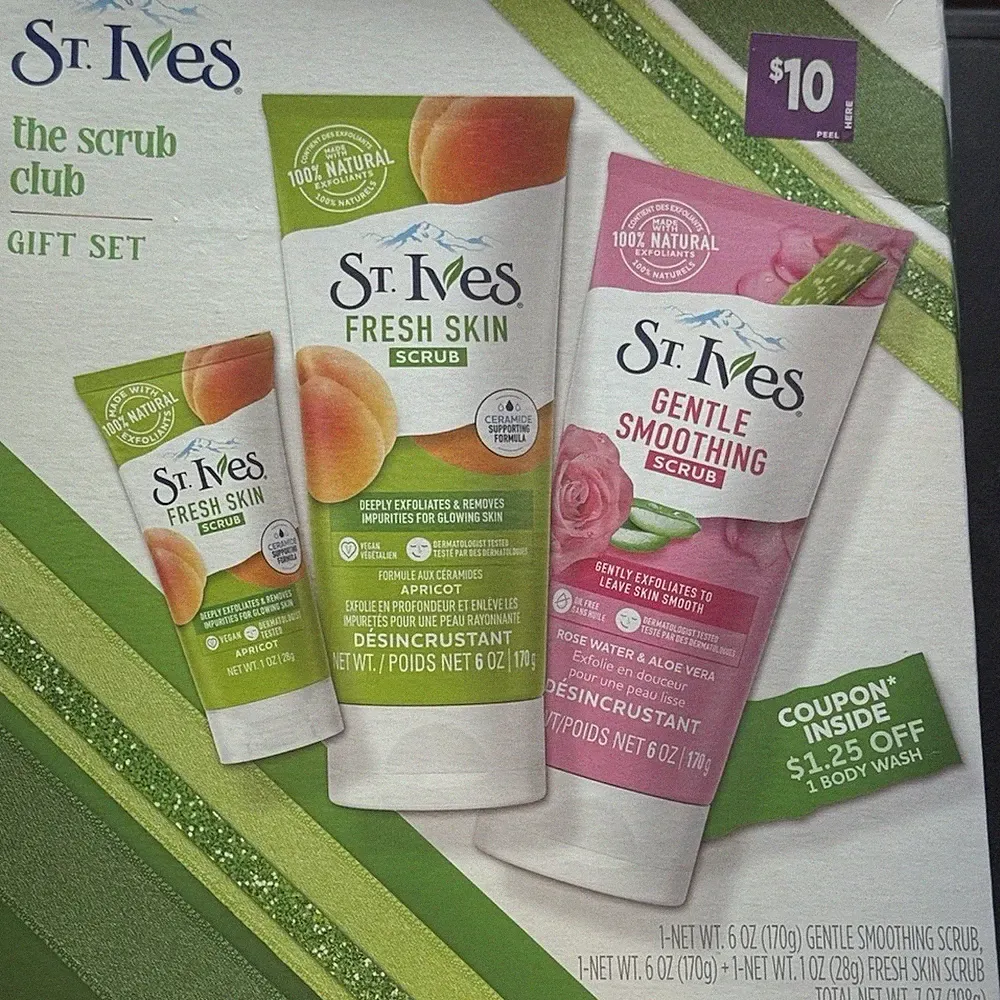 St. Ives The Scrub Club Gift Set Apricot & Rose Water Aloe Vera Body Scrub 3pc